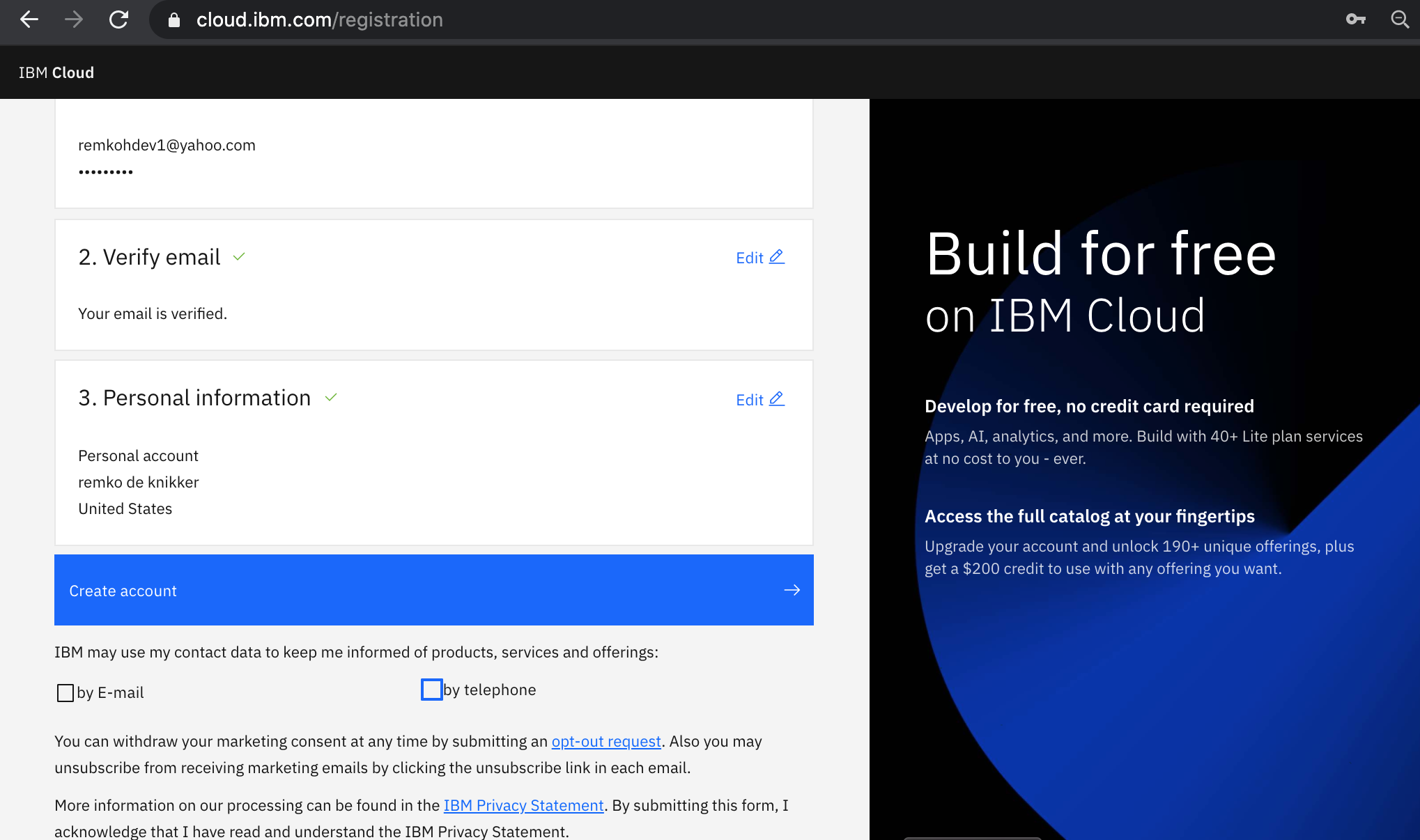 IBM Cloud Registration